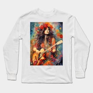 Hippie girl playing guitar Long Sleeve T-Shirt